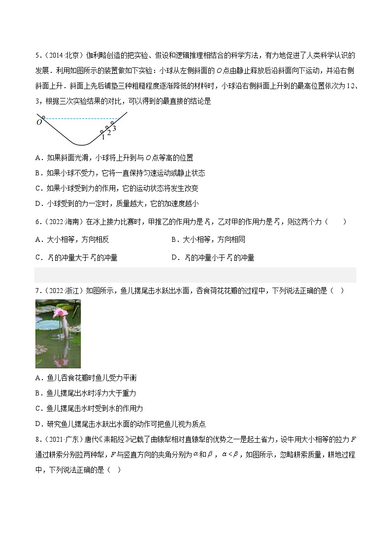 专题07 牛顿第一定律和第三定律- 十年（2014-2023）高考物理真题分项汇编（2份打包，原卷版+解析版）02