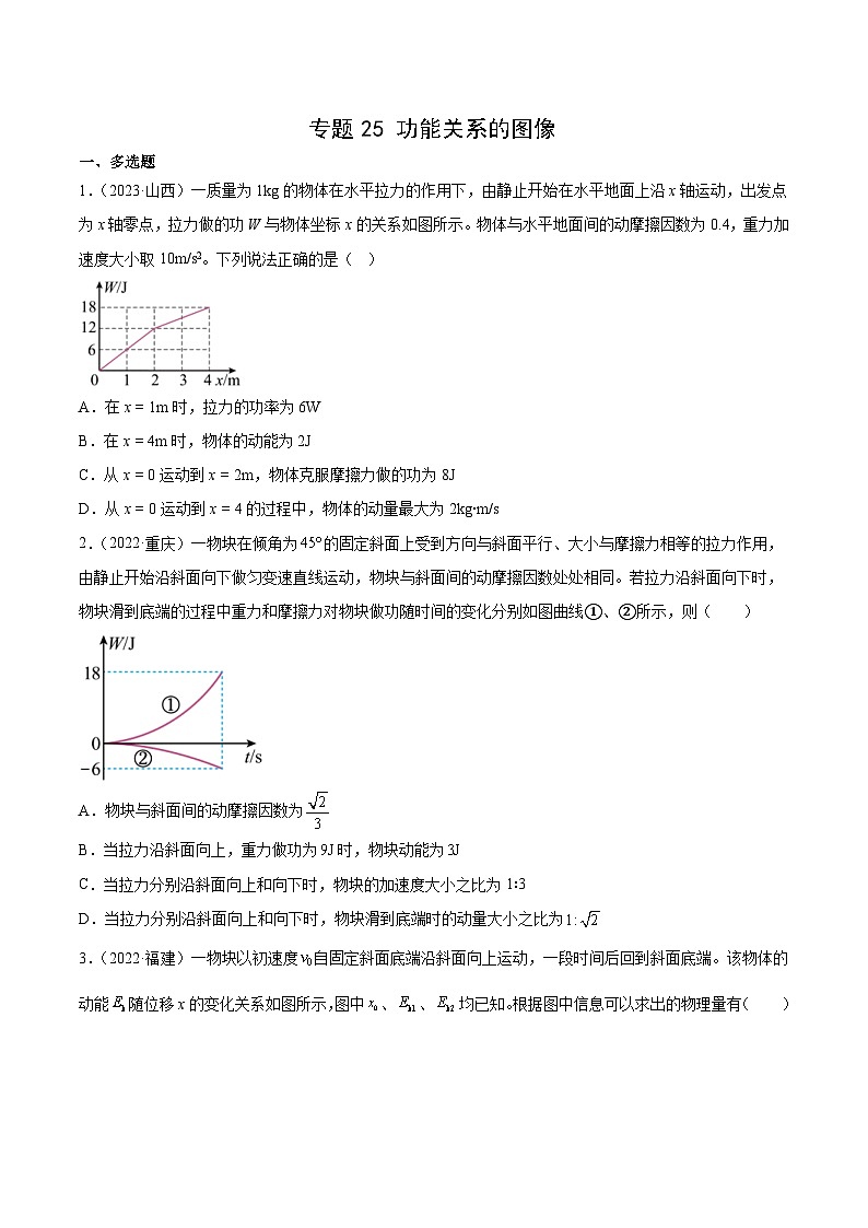 专题25 功能关系的图像- 十年（2014-2023）高考物理真题分项汇编（2份打包，原卷版+解析版）01