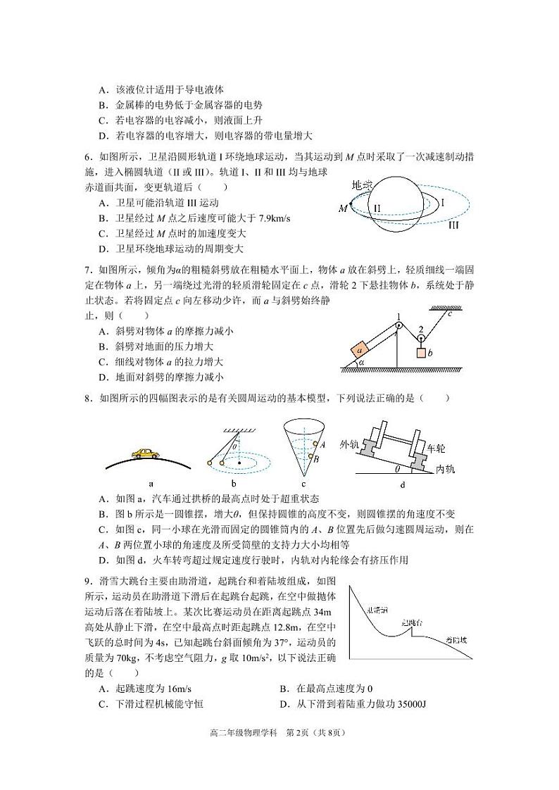 浙江省名校协作体2023-2024学年高二上学期开学适应性考试物理试题第2页