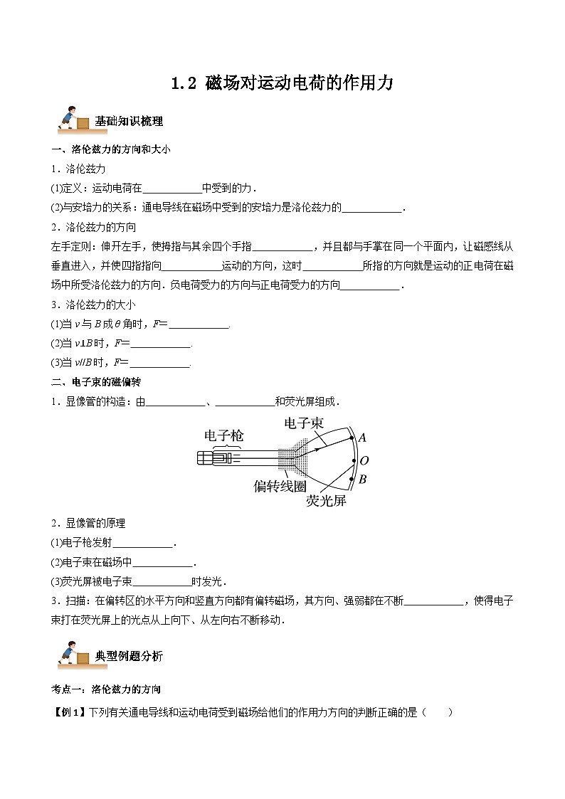 1.2 磁场对运动电荷的作用力-2023-2024学年高二物理下学期同步学案+典例+练习（人教版选择性必修第二册）01