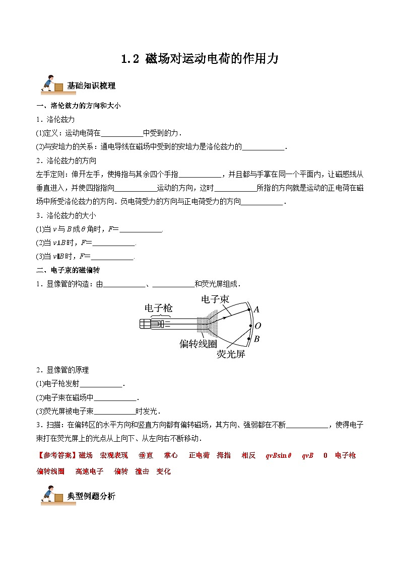 1.2 磁场对运动电荷的作用力-2023-2024学年高二物理下学期同步学案+典例+练习（人教版选择性必修第二册）01