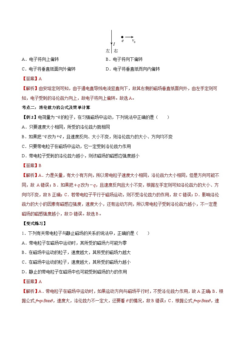 1.2 磁场对运动电荷的作用力-2023-2024学年高二物理下学期同步学案+典例+练习（人教版选择性必修第二册）03