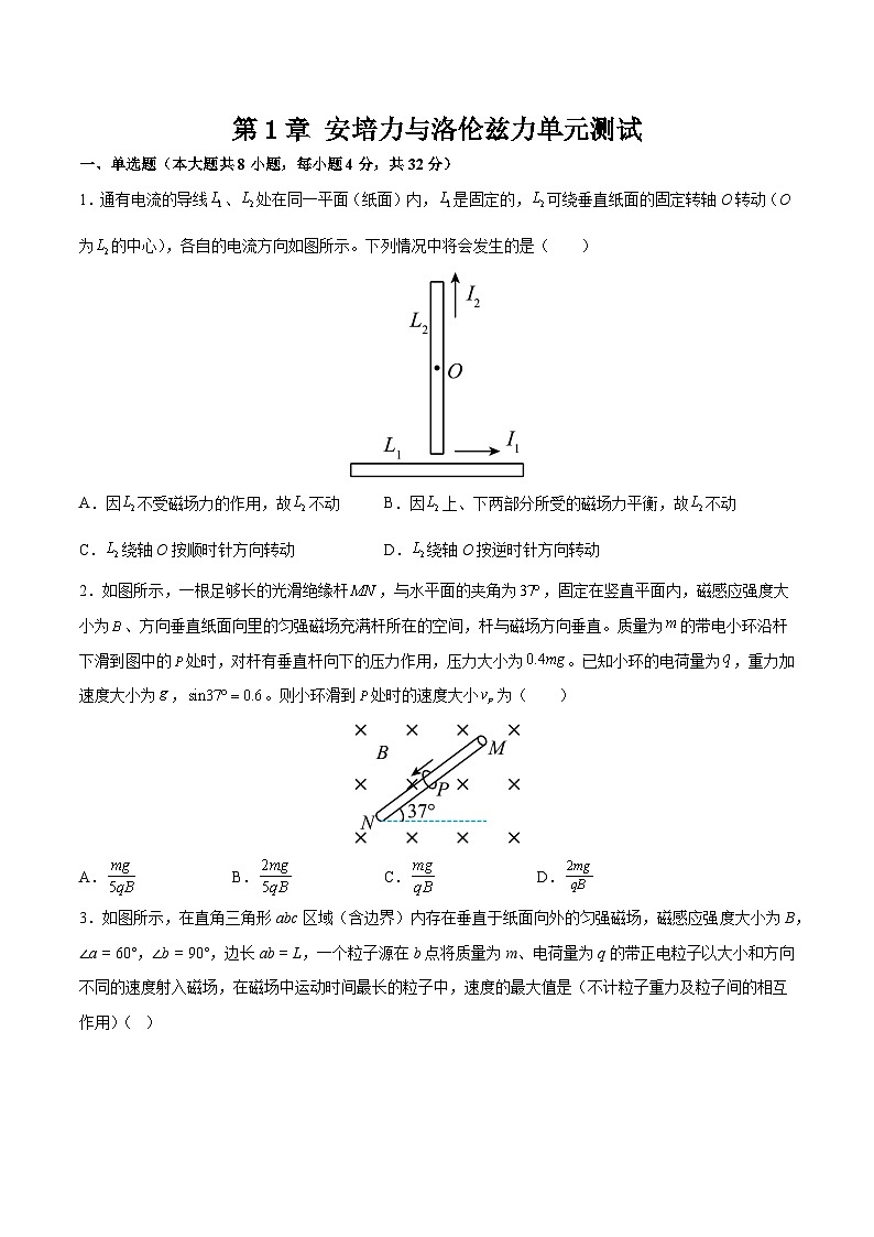 第1章 安培力与洛伦兹力单元测试（原卷版）第1页
