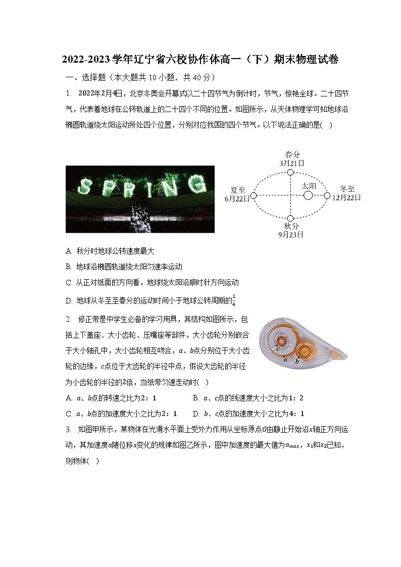 2022-2023学年辽宁省六校协作体高一（下）期末物理试卷（含解析）01