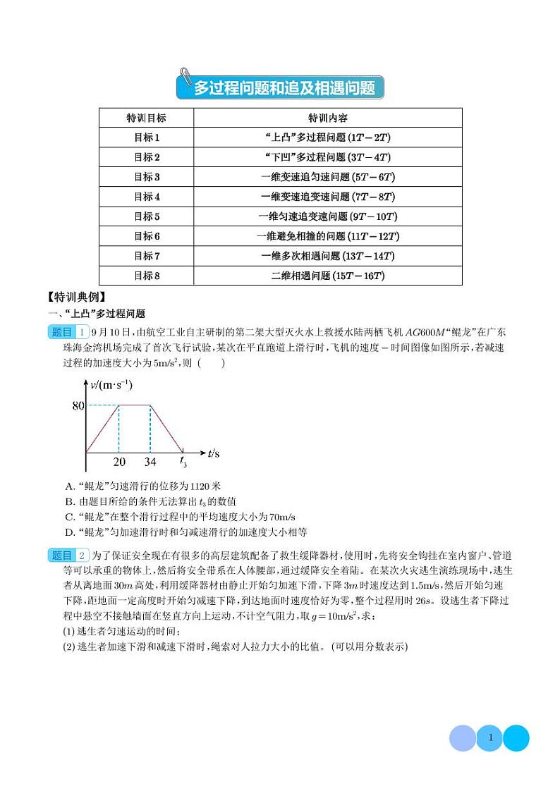 2024年高考物理一轮复习热点重点难点 多过程问题和追及相遇问题（原卷版+解析版）01