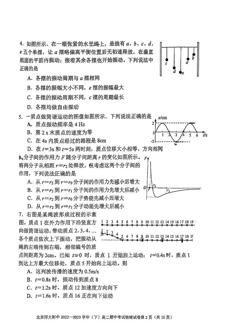 北京市北京师范大学附属中学2022-2023学年高二下学期期中考试物理试卷第2页