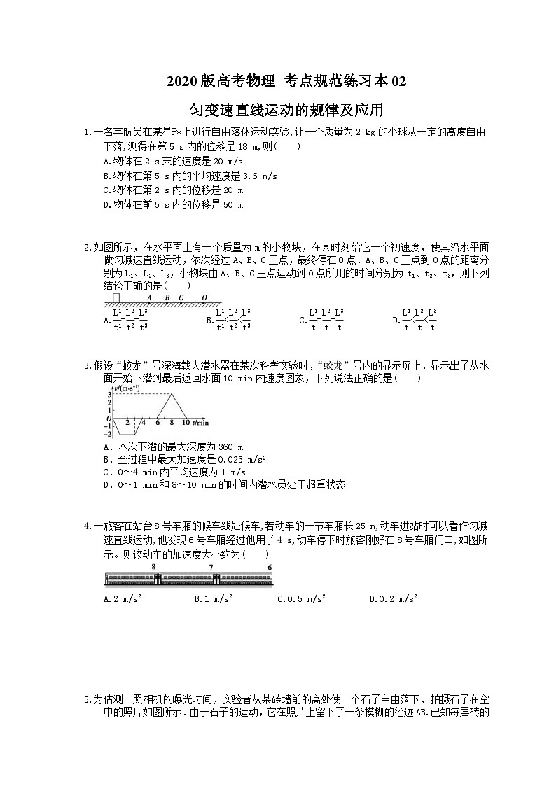 高考物理一轮复习 考点规范练习本02 匀变速直线运动的规律及应用（含答案解析）01