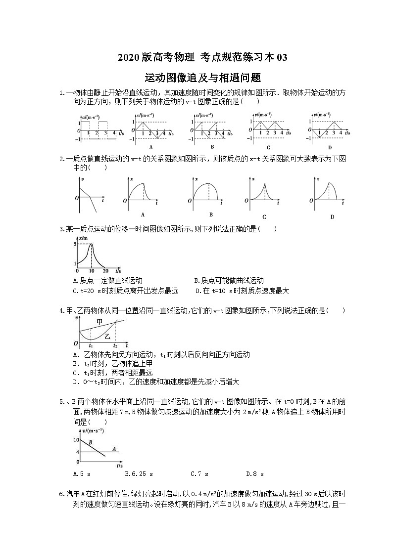 高考物理一轮复习 考点规范练习本03 运动图像追及与相遇问题（含答案解析）第1页