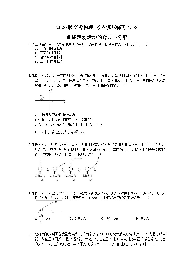 高考物理一轮复习 考点规范练习本08 曲线运动运动的合成与分解（含答案解析）01