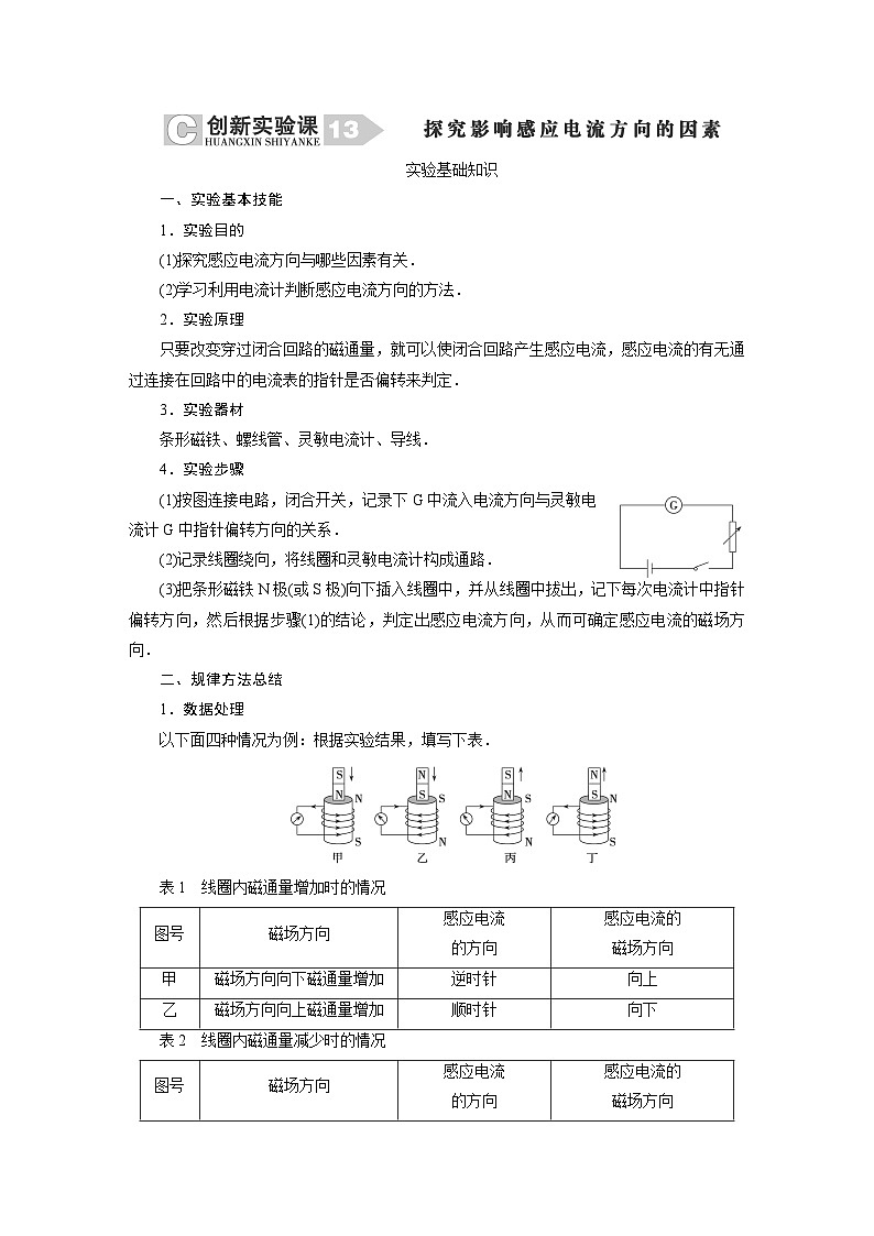 2024年高考物理复习第一轮：创新实验课(13)　探究影响感应电流方向的因素第1页