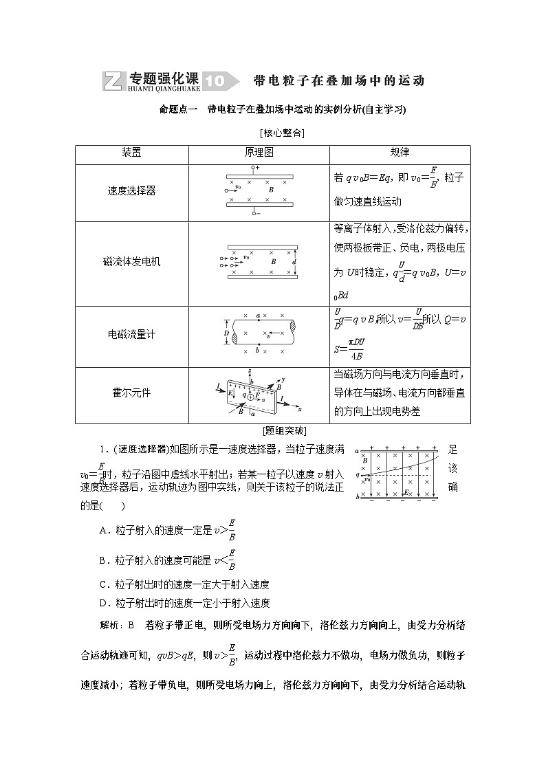 2024年高考物理复习第一轮：专题强化课(10)　带电粒子在叠加场中的运动第1页