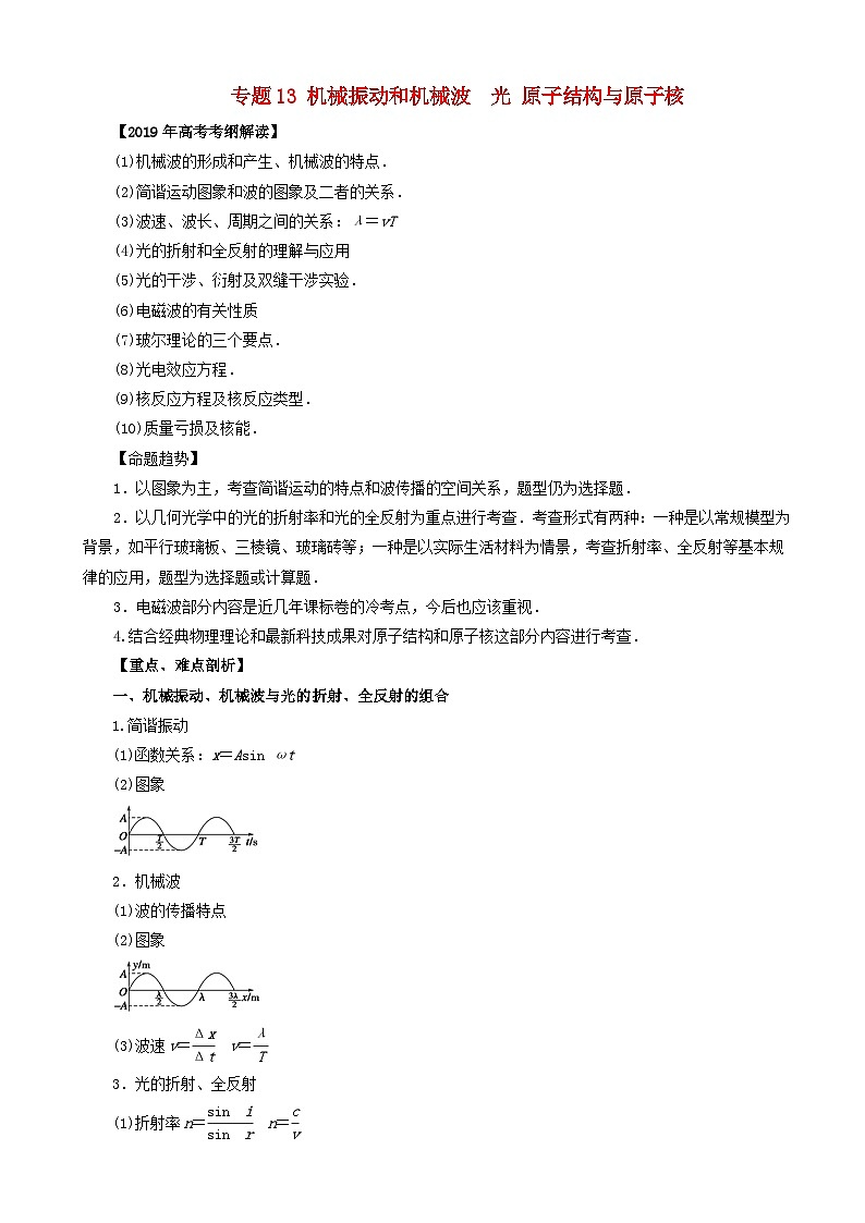 高考物理考纲解读与热点难点突破专题13机械振动和机械波光原子结构与原子核 教学案第1页