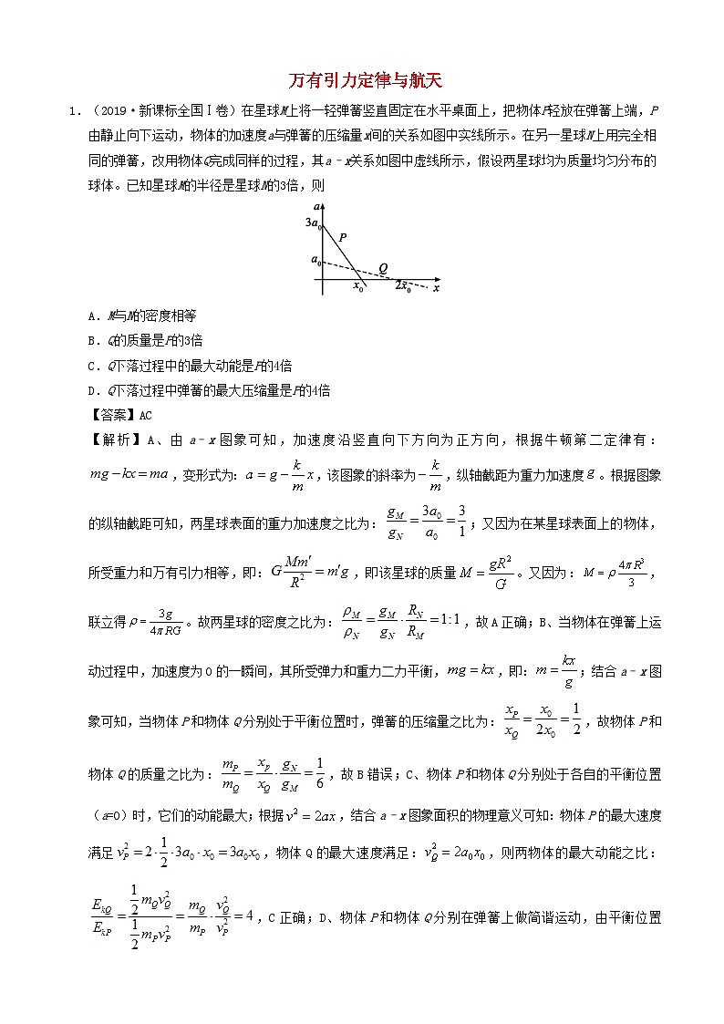 高考物理真题和模拟题分项汇编专题06万有引力定律与航天 含解析01