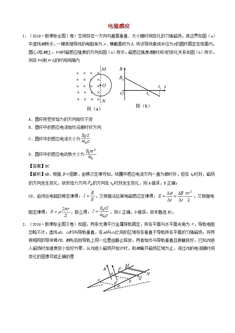 高考物理真题和模拟题分项汇编专题12电磁感应 含解析第1页
