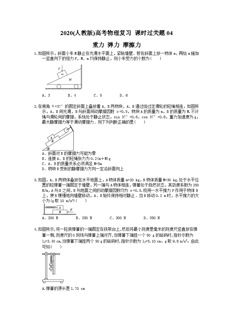 高考物理复习 课时过关题04 重力 弹力 摩擦力（含答案解析）第1页