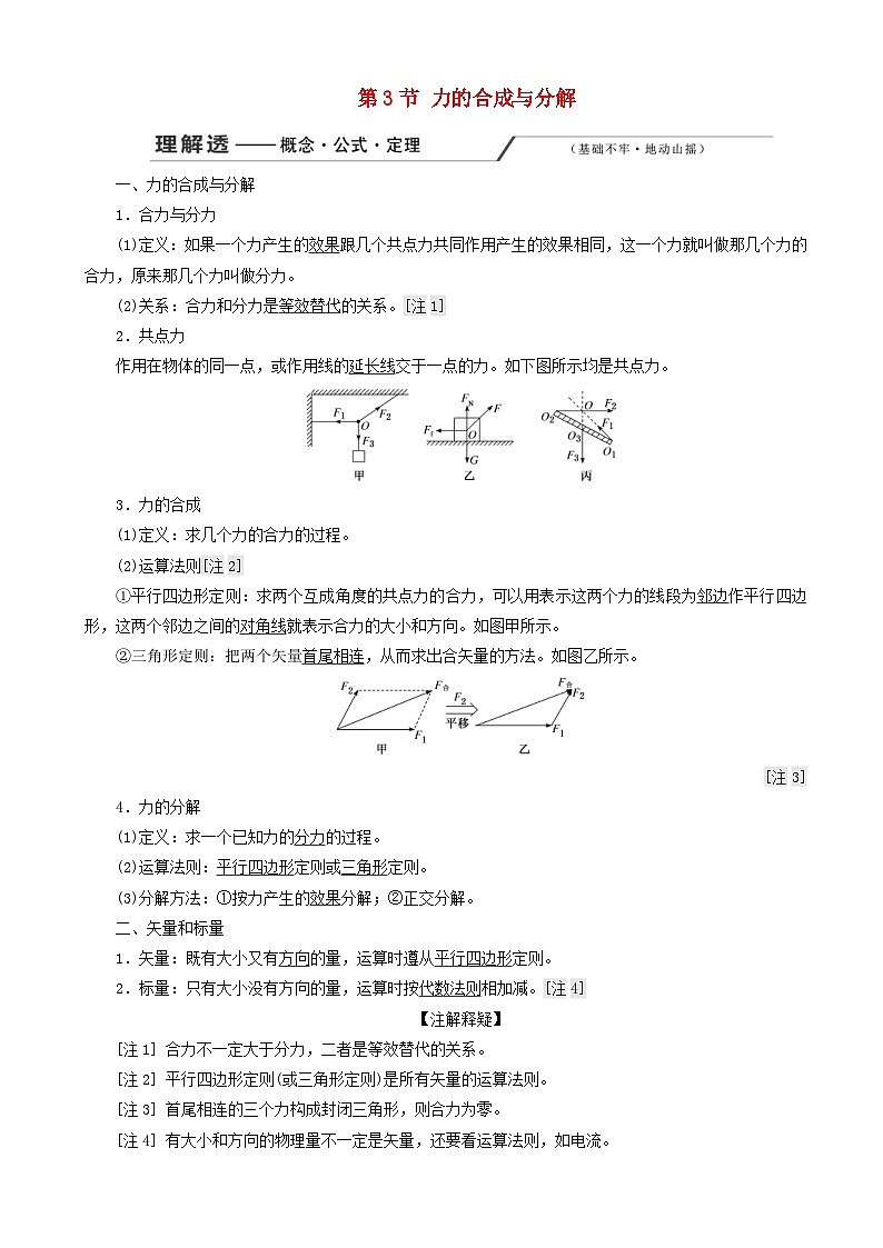 高考物理一轮复习第二章第3节力的合成与分解讲义 含解析01