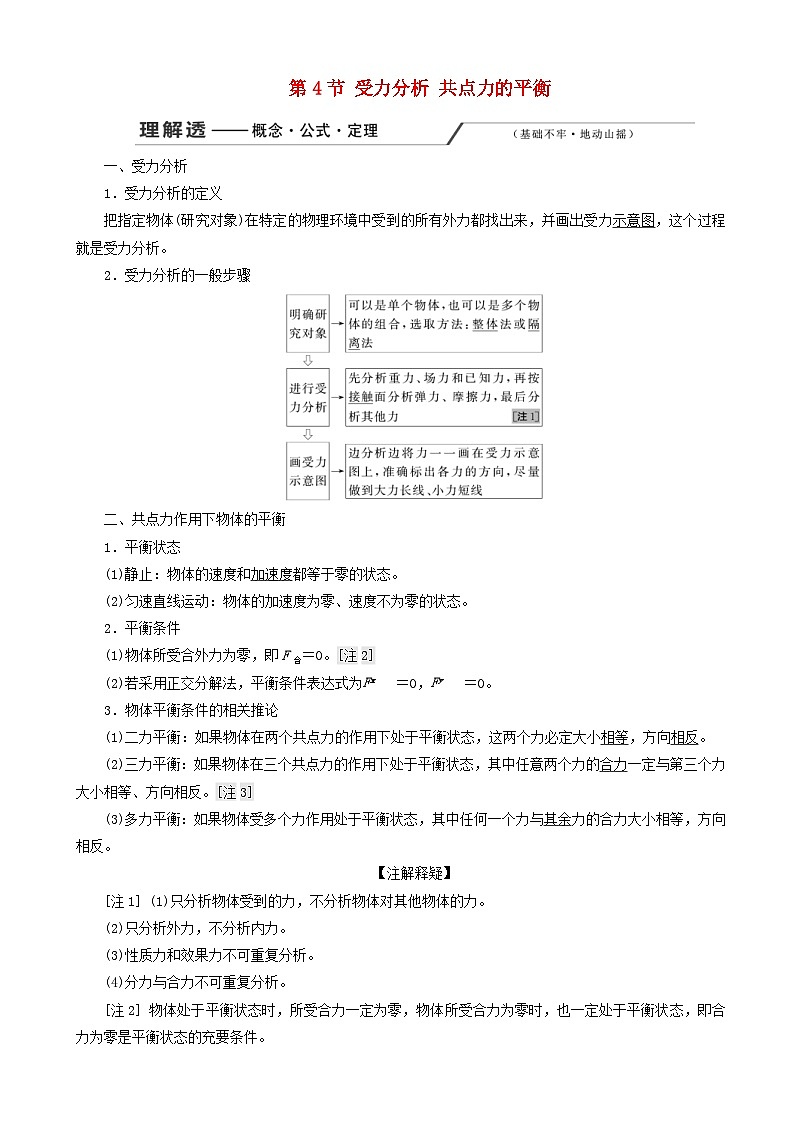 高考物理一轮复习第二章第4节受力分析共点力的平衡讲义 含解析01