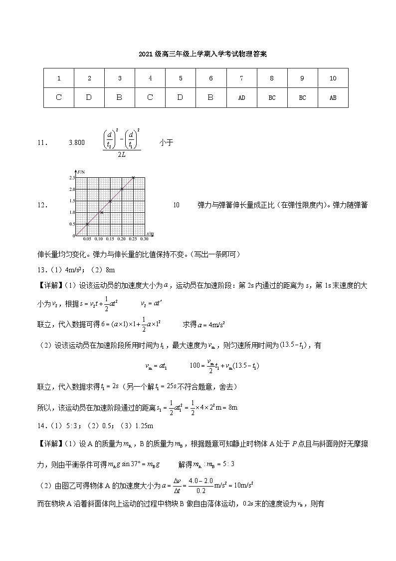 湖南省岳阳县一中2024届高三开学考试物理答案第1页