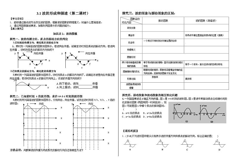 鲁科版2019 高中物理 选修一 3.1 波的形成和描述 学案（共3课时，含答案）01