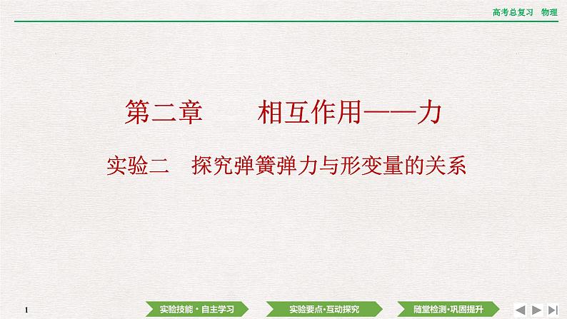 2024年高考物理第一轮复习课件：第二章  实验二　探究弹簧弹力与形变量的关系第1页