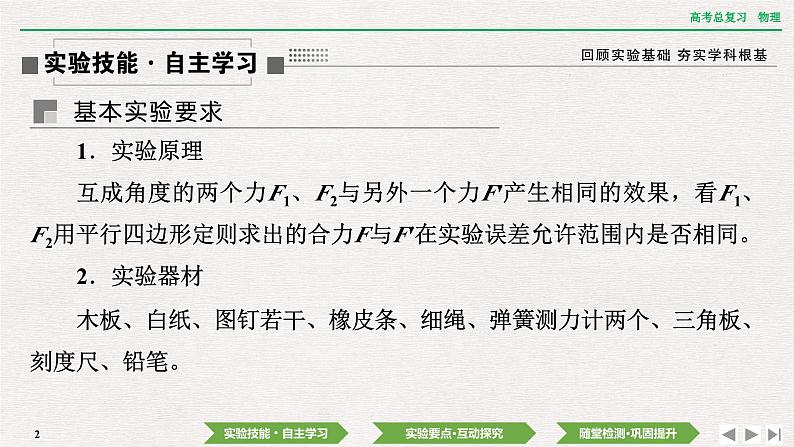 2024年高考物理第一轮复习课件：第二章  实验三　探究两个互成角度的力的合成规律第2页
