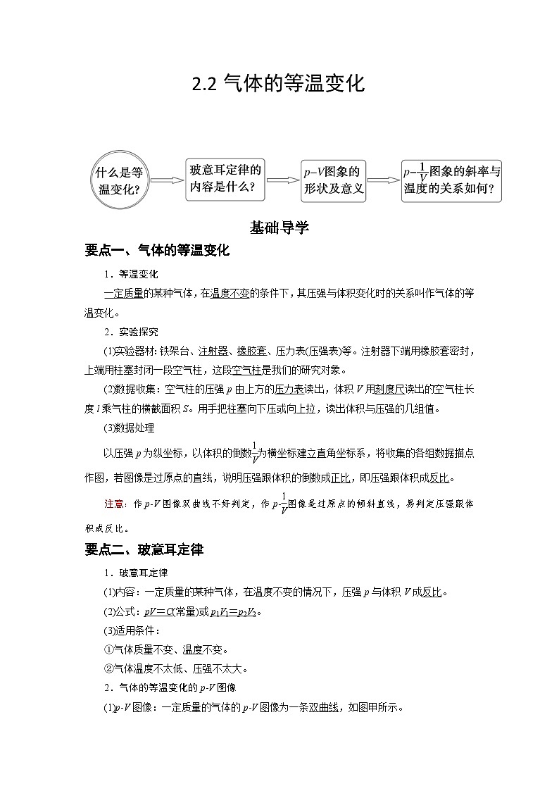 【同步讲义】（人教版2019）高中物理选修第三册--2.2 气体的等温变化 讲义01