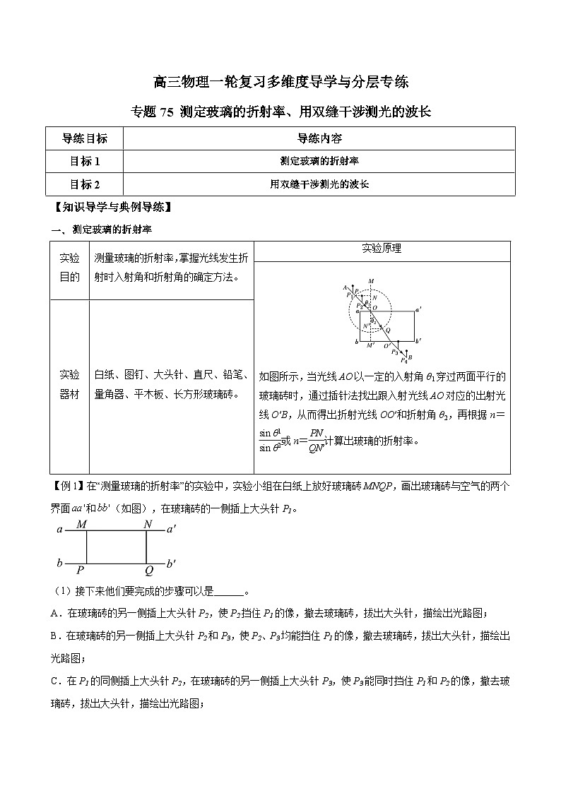 专题75 测定玻璃的折射率、用双缝干涉测光的波长（解析版）第1页