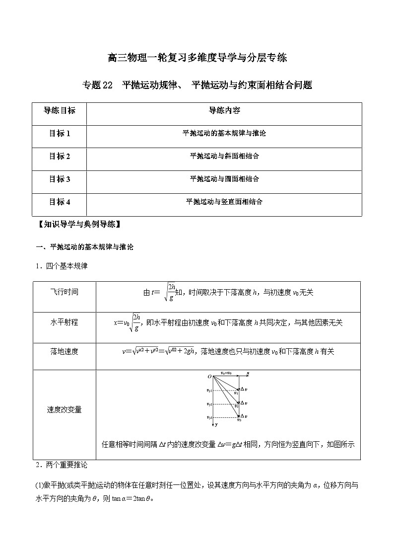 专题22 平抛运动规律、 平抛运动与约束面相结合问题（原卷版）第1页