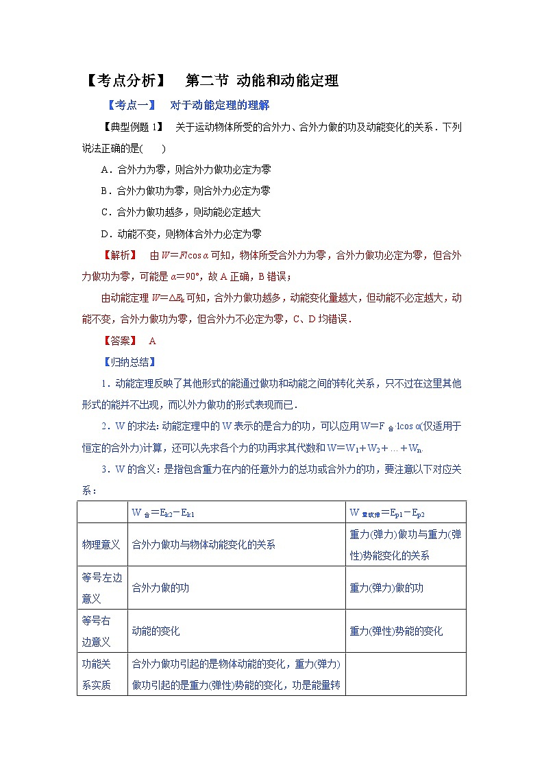 (考点分析) 第二节 动能和动能定理-2023年高考物理一轮系统复习学思用第1页