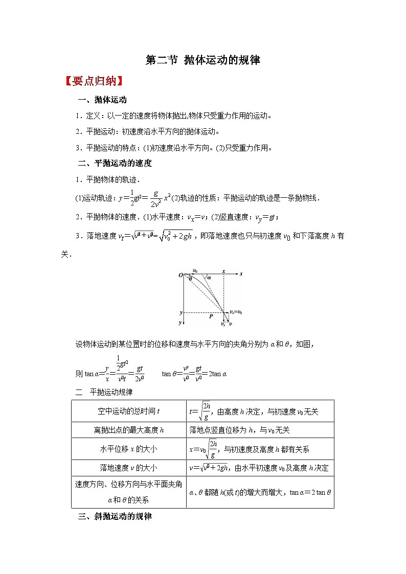 (要点归纳+夯实基础练) 第二节 抛体运动的规律-2023年高考物理一轮系统复习学思用第1页