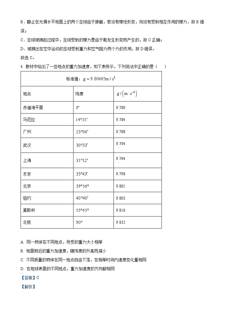 浙江省浙南名校联盟2022-2023学年高一物理上学期11月期中联考试题（Word版附解析）第3页