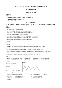 山东省泰安市第一中学2022-2023学年高一上学期11月期中物理试题（解析版）