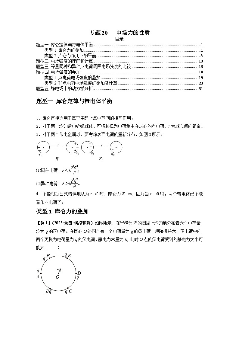 专题20   电场力的性质-2024届高考物理一轮复习热点题型归类训练（原卷版）第1页