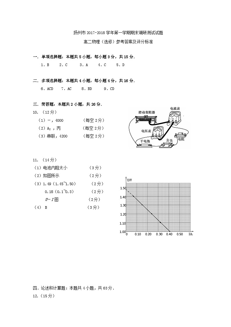 2017-2018学年江苏省扬州市高二上学期期末考试 物理（选修） PDF版01