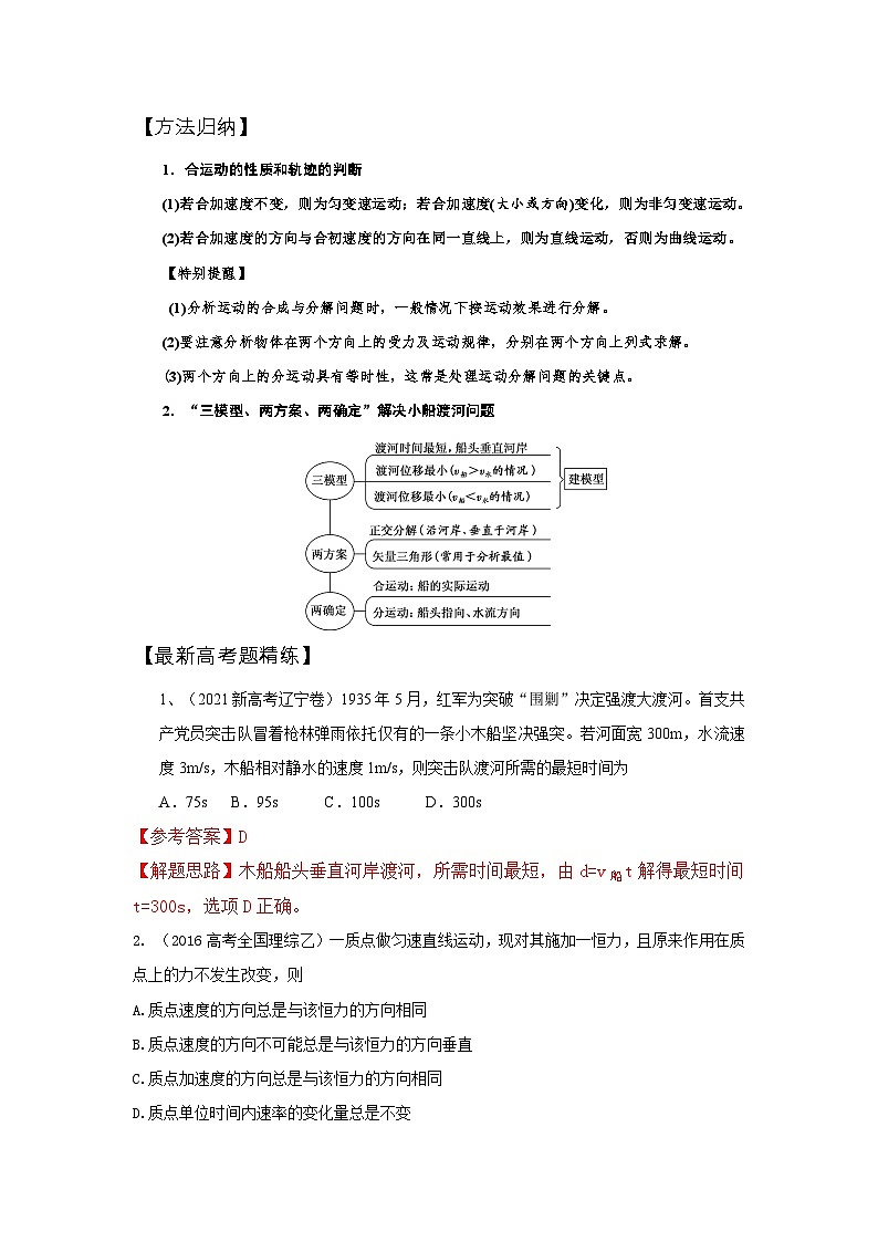 4-1曲线运动 运动的合成与分解（解析版）—2024高考物理一轮复习100考点100讲第3页