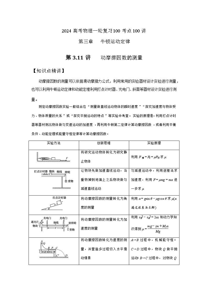 3-11动摩擦因数的测量（解析版）—2024高考物理一轮复习100考点100讲第1页