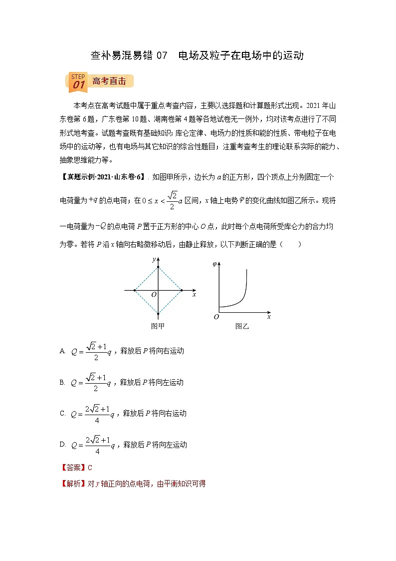 查补易混易错07  电场及粒子在电场中的运动-【查漏补缺】2022年高考物理三轮冲刺过关（解析版） 试卷01