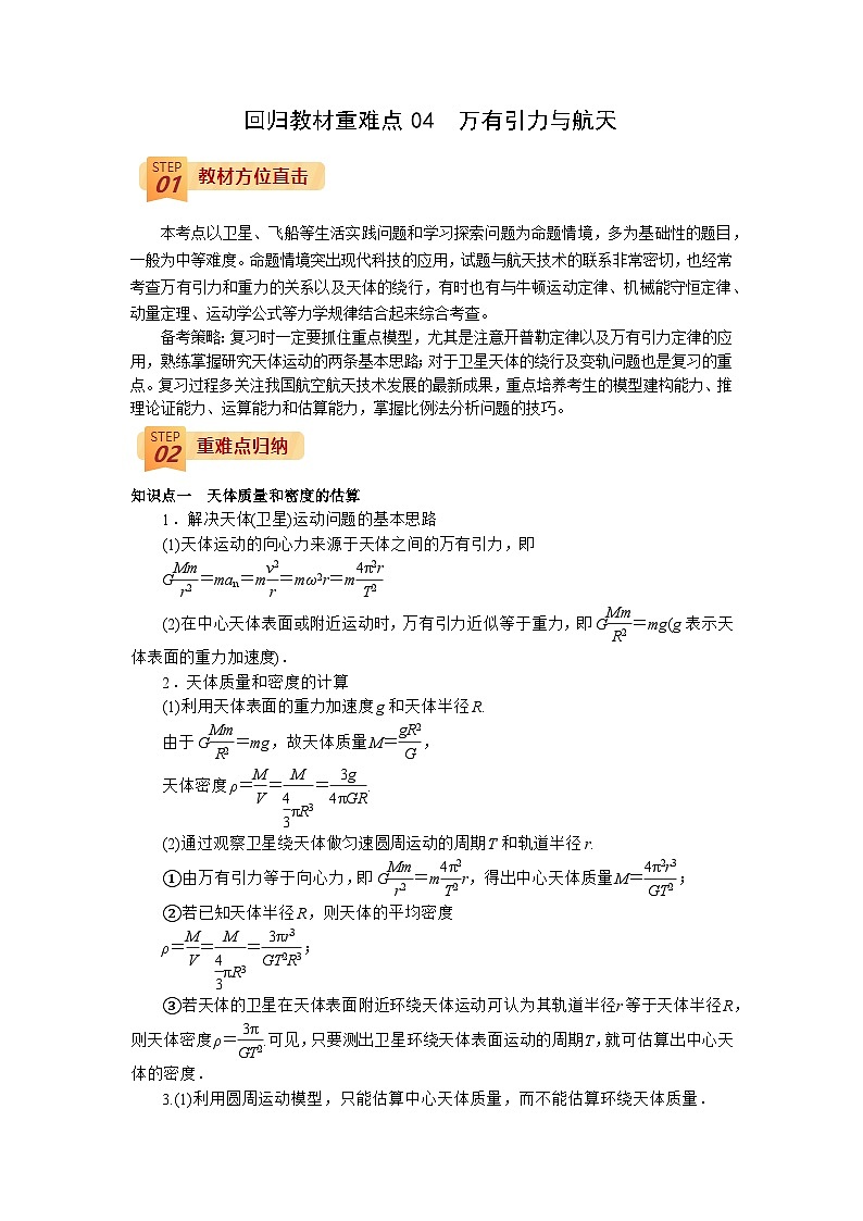 回归教材重难点04  万有引力与航天-【查漏补缺】2022年高考物理三轮冲刺过关（解析版）第1页