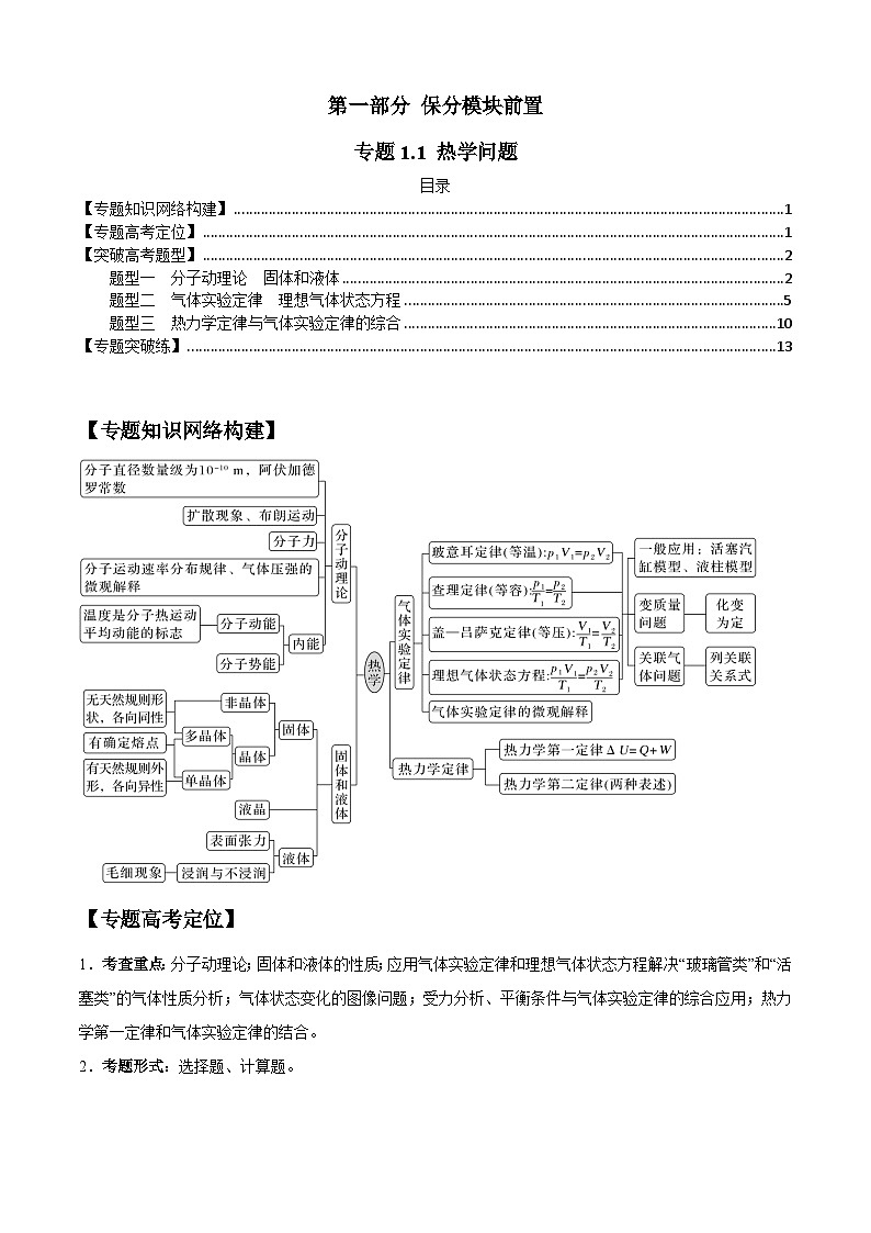 专题1.1 热学问题-2023届高考物理二、三轮复习总攻略（解析版）第1页