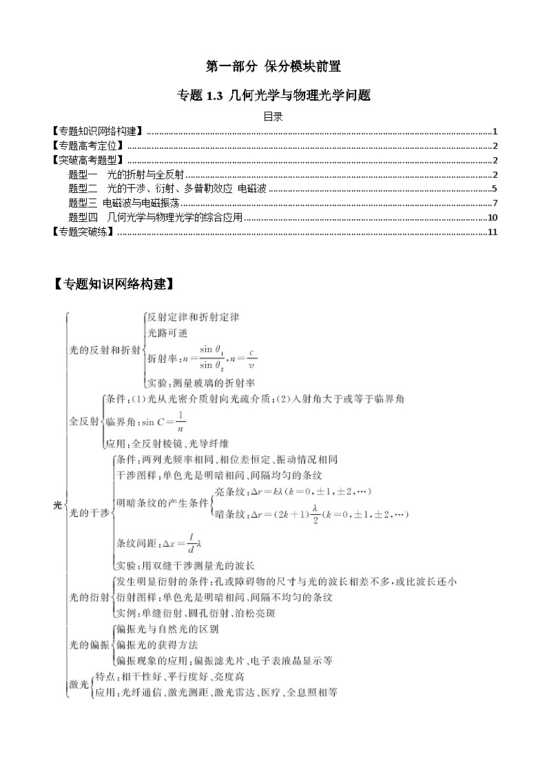 专题1.3 几何光学与物理光学问题-2023届高考物理二、三轮复习总攻略（解析版）01