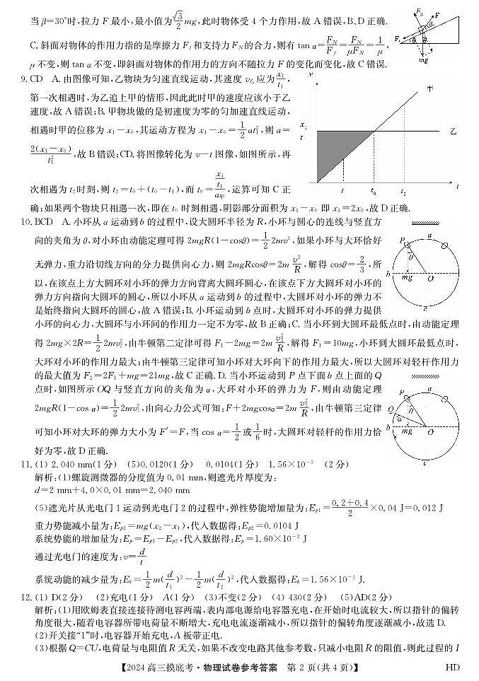 安徽省皖南八校2024届高三上学期8月摸底大联考 物理答案和解析第2页