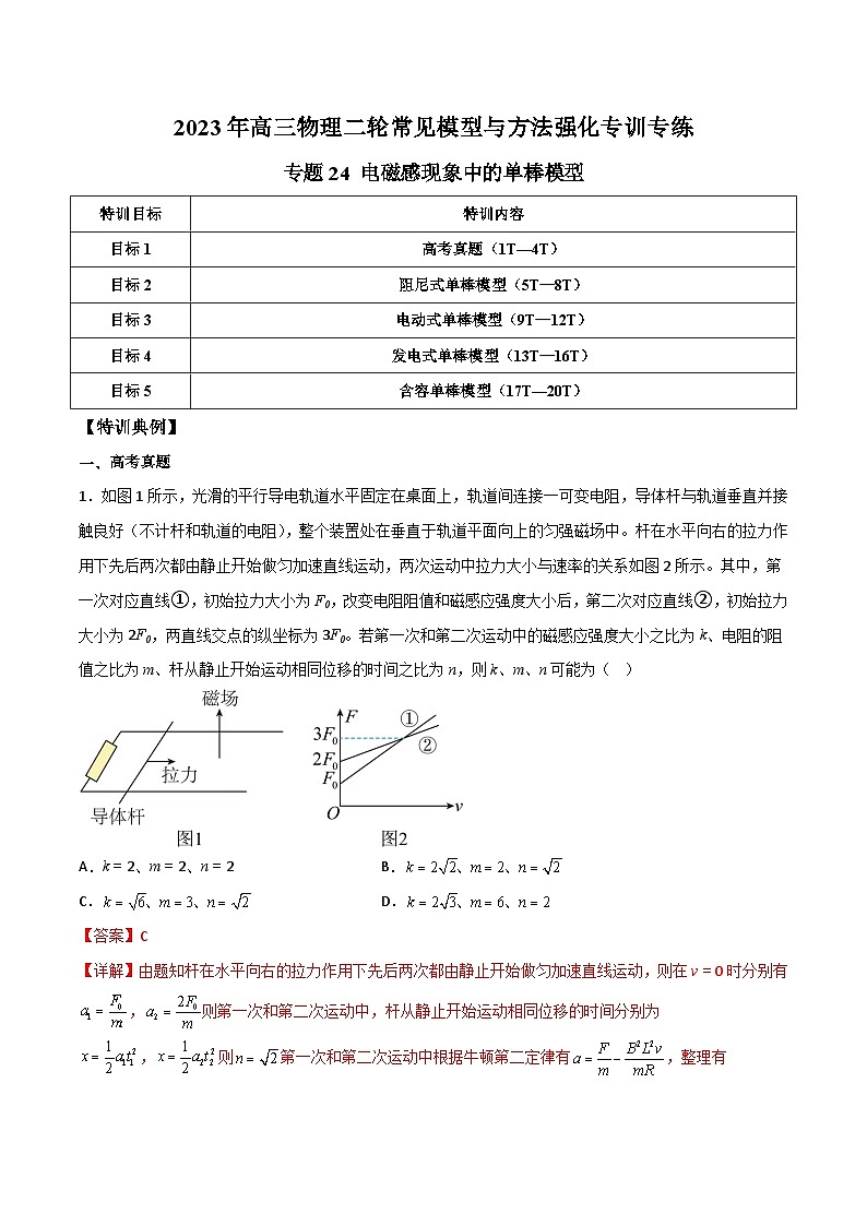 专题24 电磁感现象中的单棒模型-2023年高三物理二轮常见模型与方法强化专训专练（解析版）第1页