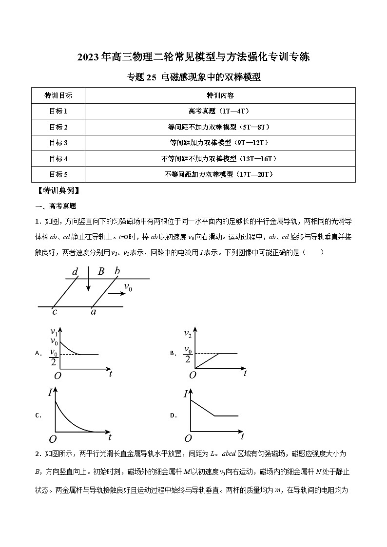 专题25 电磁感现象中的双棒模型-2023年高三物理二轮常见模型与方法强化专训专练（原卷版）第1页