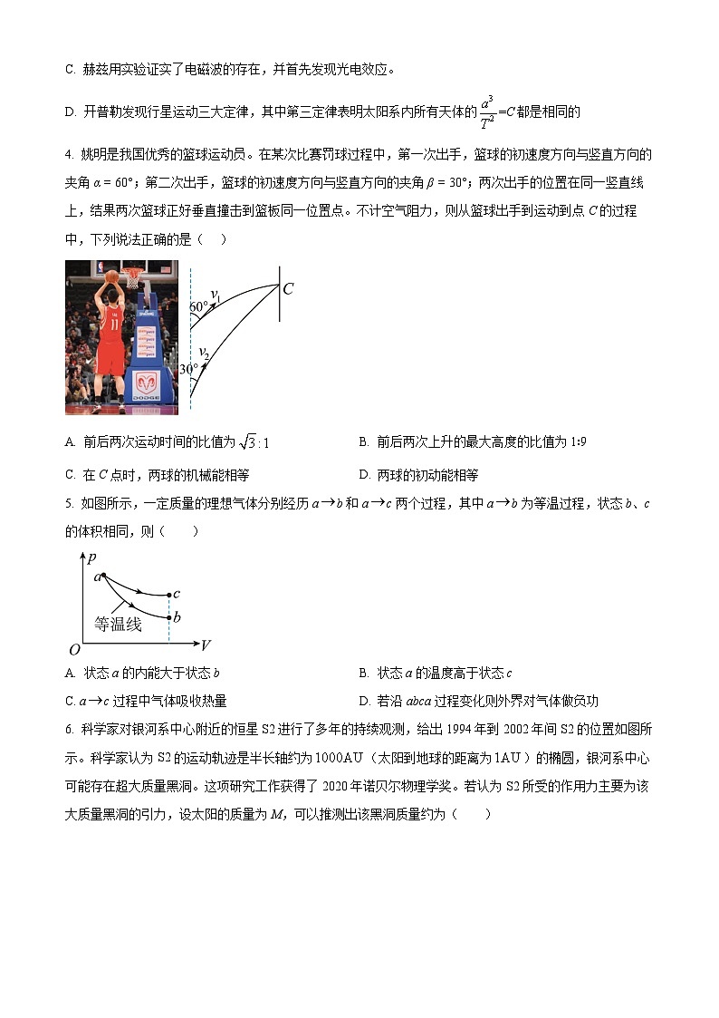 2022届浙江省杭州市等3地浙江省江山中学等2校高三上学期一模物理试题（原卷版）第2页