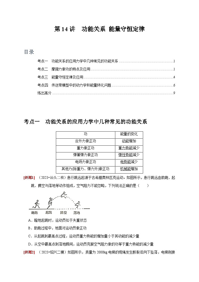 第14讲　功能关系 能量守恒定律-2024年高考物理一轮考点复习精讲精练（全国通用）（原卷版）01