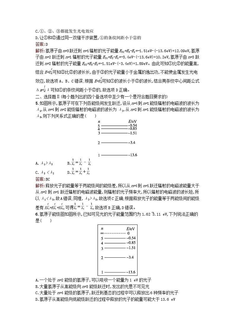 浙江专版2023_2024学年新教材高中物理第4章原子结构和波粒二象性4氢原子光谱和玻尔的原子模型训练提升新人教版选择性必修第三册第2页