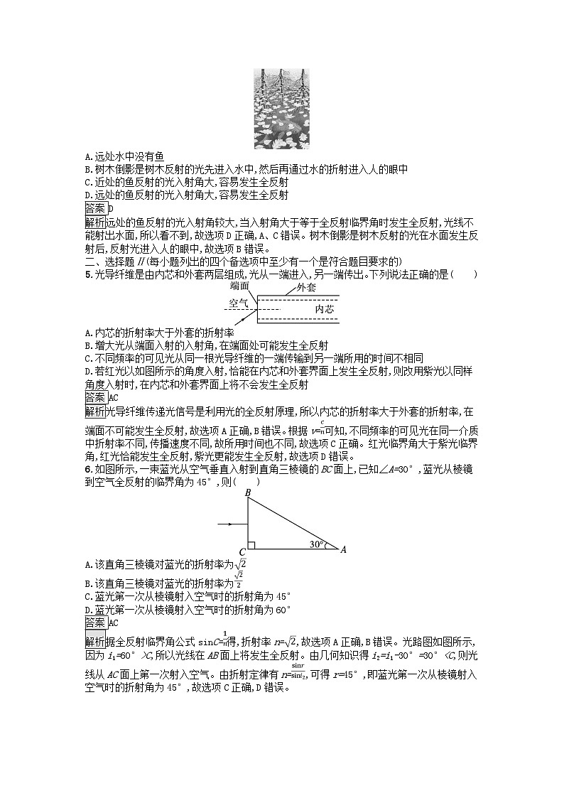 浙江专版2023_2024学年新教材高中物理第4章光2全反射训练提升新人教版选择性必修第一册02