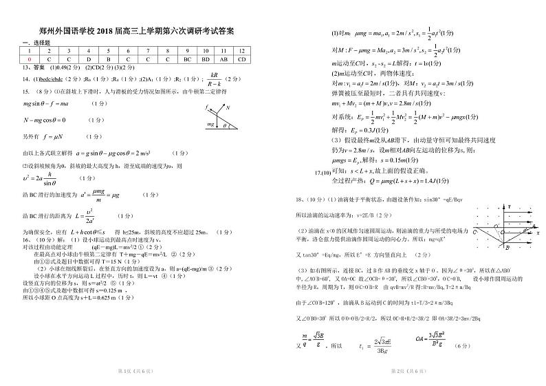 2018届河南省郑州外国语学校高三上学期第六次调研考试物理试题 PDF版01