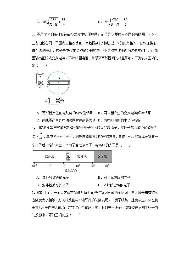 2023届山西省运城市新康学校高三下学期第六次模拟练习理综物理试题（含解析）02