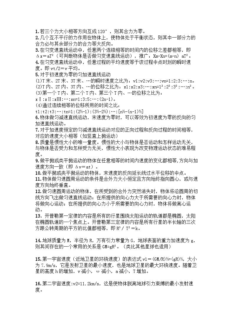 高中物理解题必备的65条重要推论01